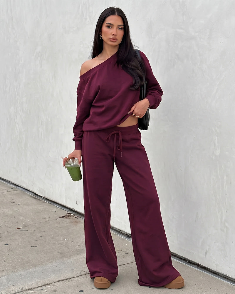 Off-Shoulder Wide-Leg 2-teiliges Sweatsuit