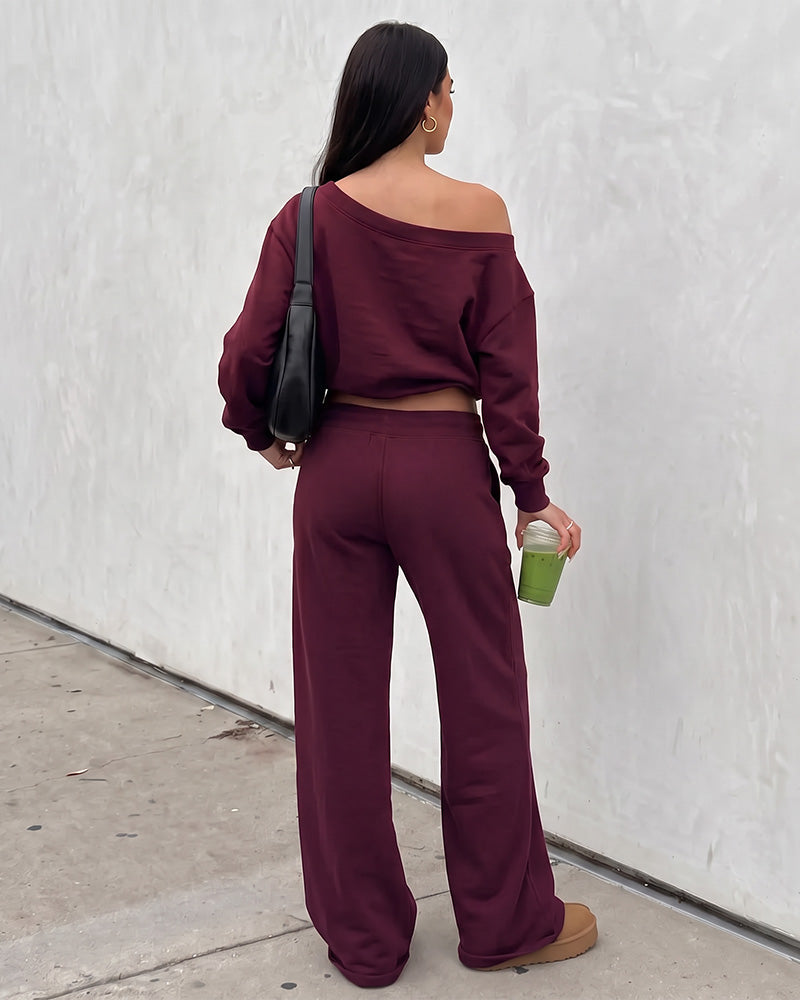 Off-Shoulder Wide-Leg 2-teiliges Sweatsuit