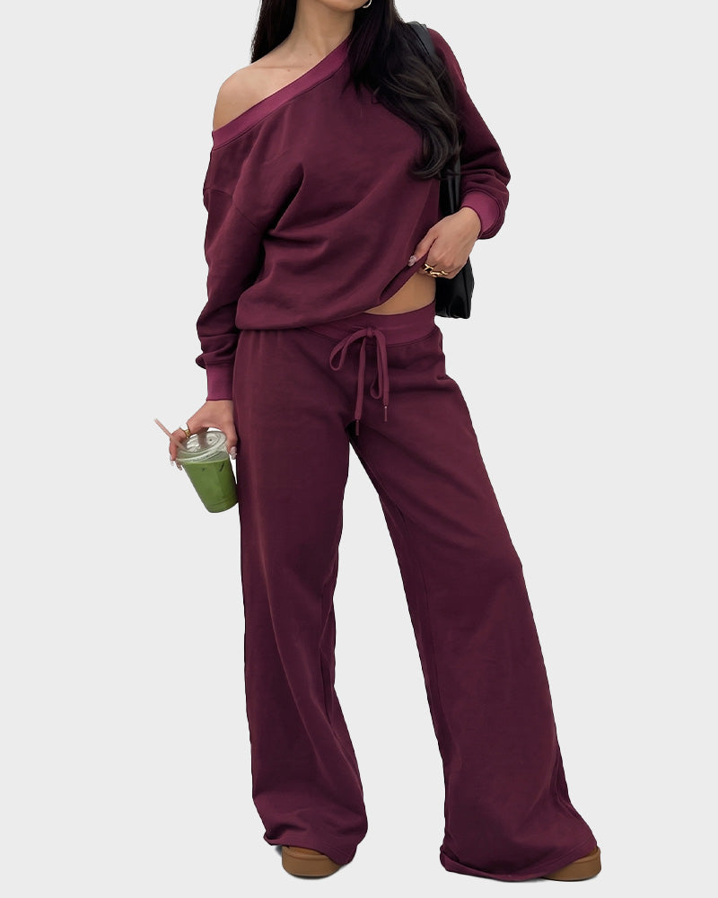 Off-Shoulder Wide-Leg 2-teiliges Sweatsuit