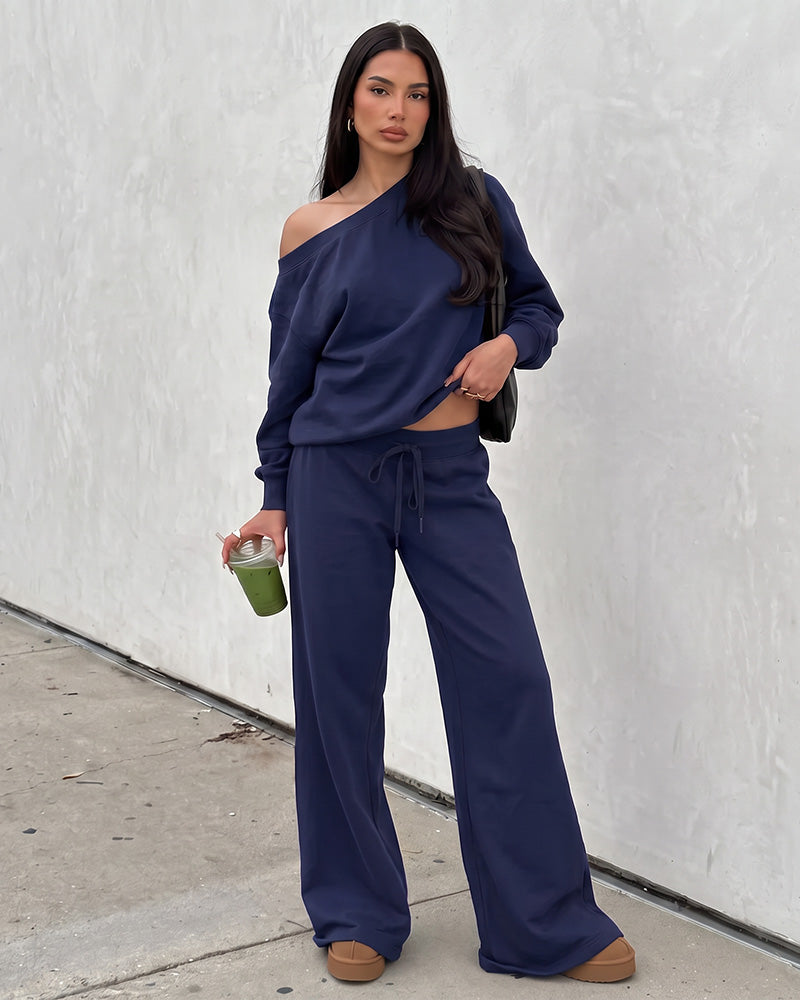 Off-Shoulder Wide-Leg 2-teiliges Sweatsuit