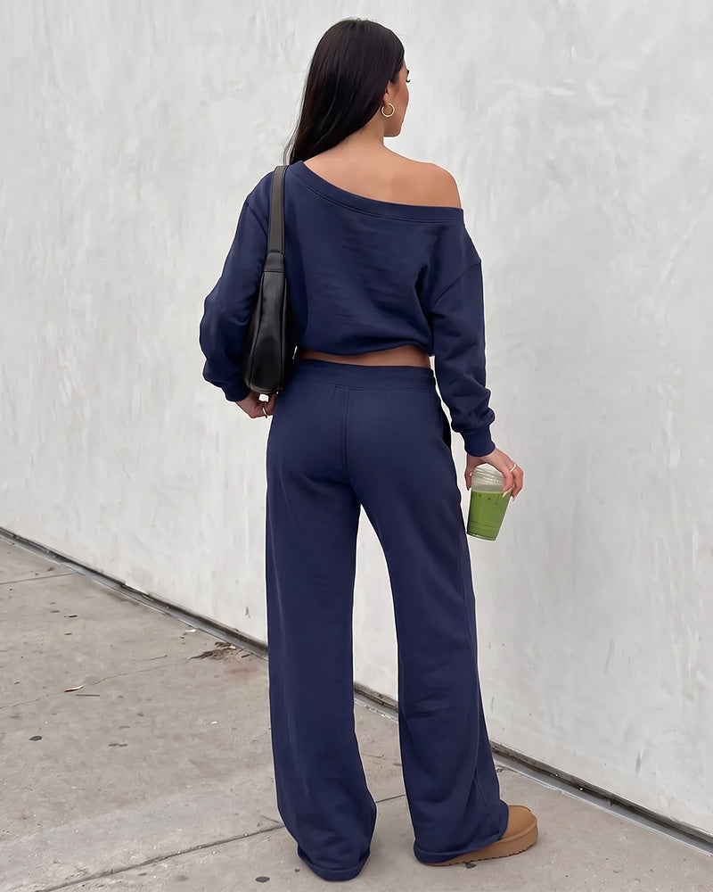 Off-Shoulder Wide-Leg 2-teiliges Sweatsuit