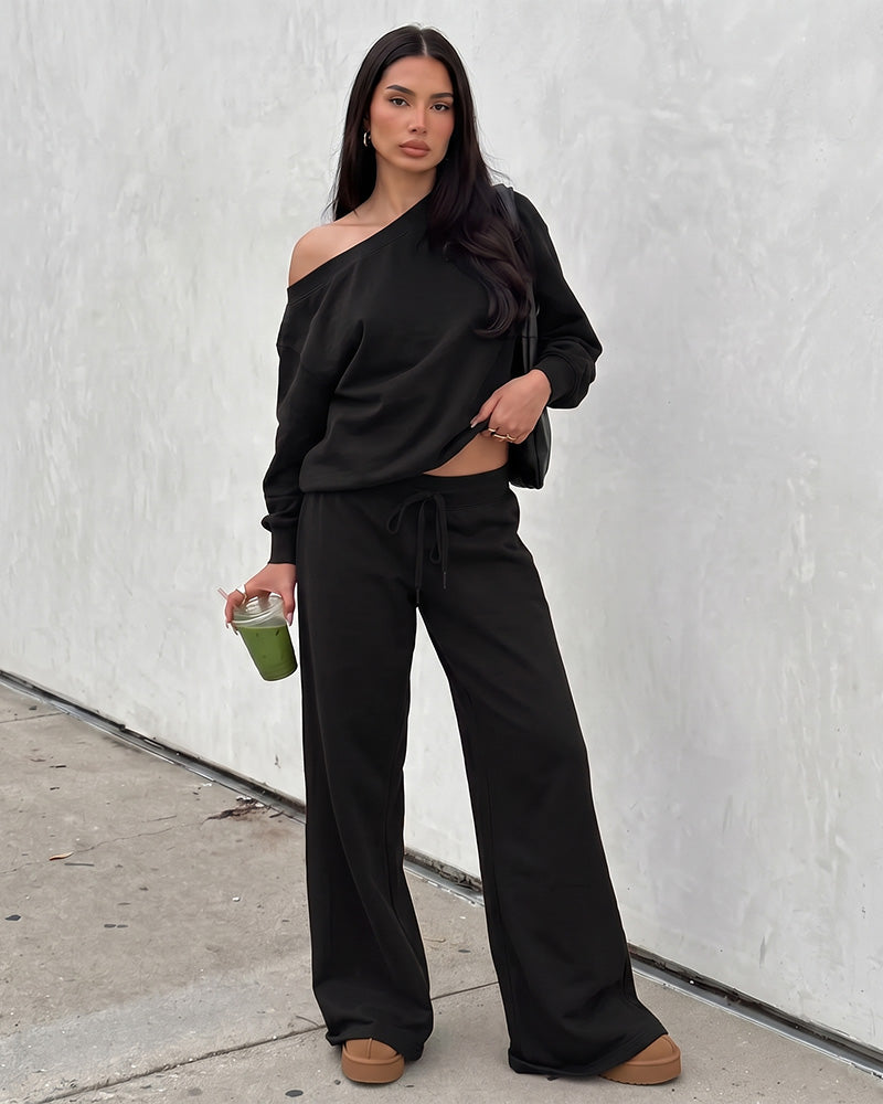 Off-Shoulder Wide-Leg 2-teiliges Sweatsuit
