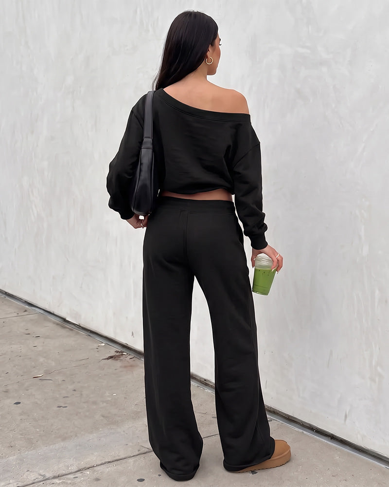 Off-Shoulder Wide-Leg 2-teiliges Sweatsuit