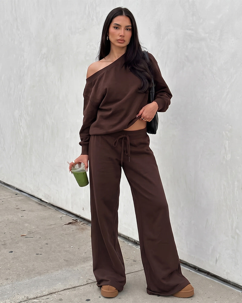 Off-Shoulder Wide-Leg 2-teiliges Sweatsuit