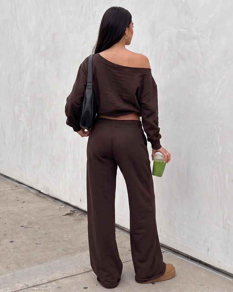 Off-Shoulder Wide-Leg 2-teiliges Sweatsuit