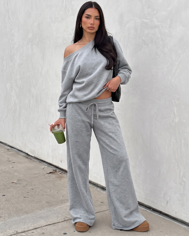 Off-Shoulder Wide-Leg 2-teiliges Sweatsuit