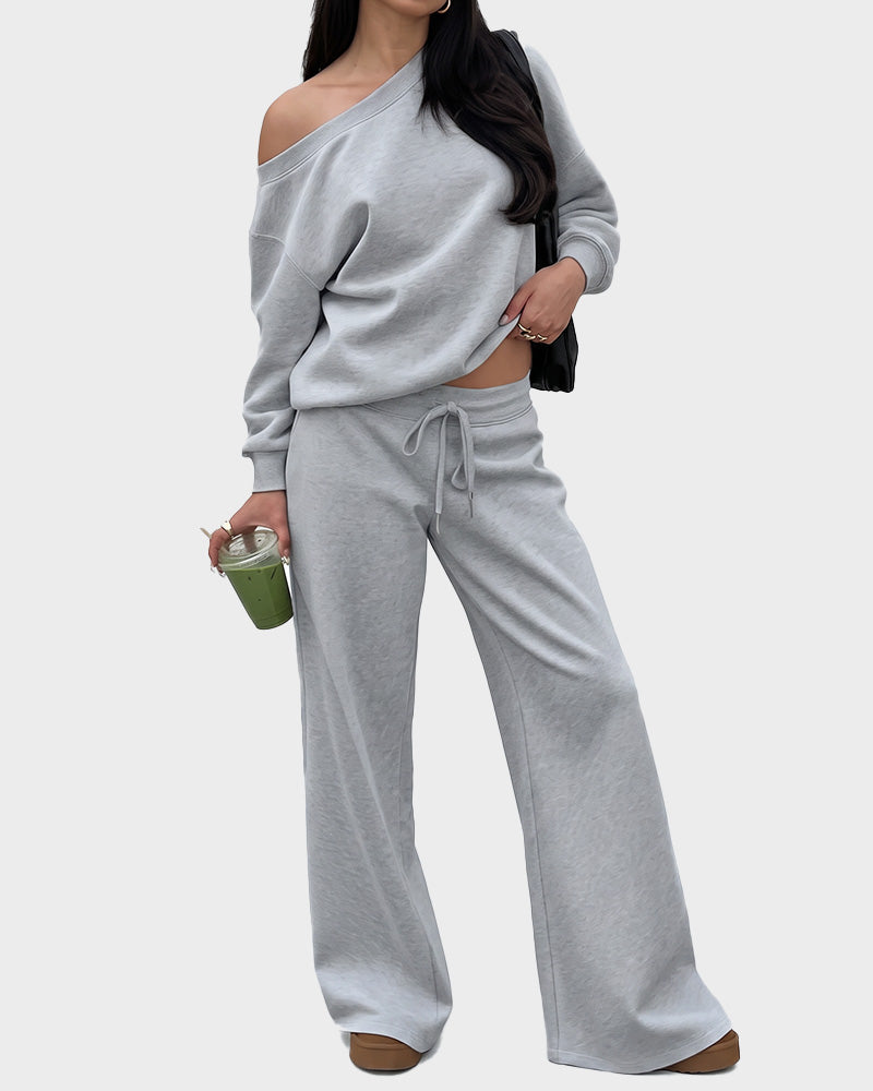 Off-Shoulder Wide-Leg 2-teiliges Sweatsuit