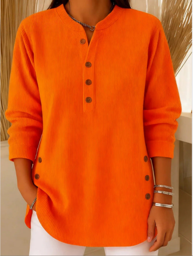Geripptes Tunika-Top mit Henley-Ausschnitt und seitlichem Knopfdetail