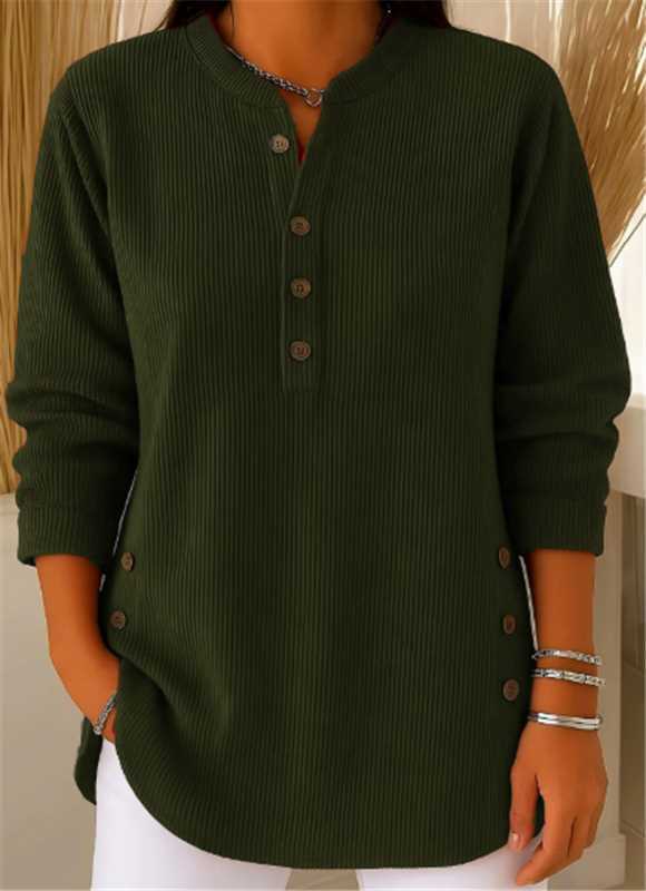 Geripptes Tunika-Top mit Henley-Ausschnitt und seitlichem Knopfdetail