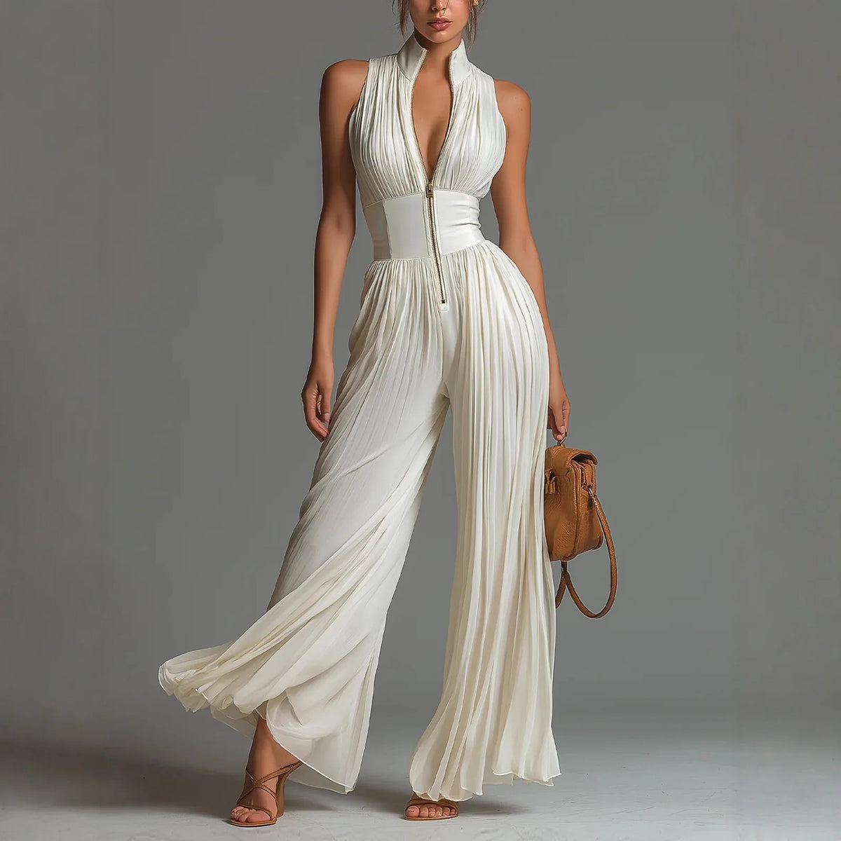 Overall mit metallischem Frontreißverschluss und betonter Taille / Eleganz, die die Silhouette betont