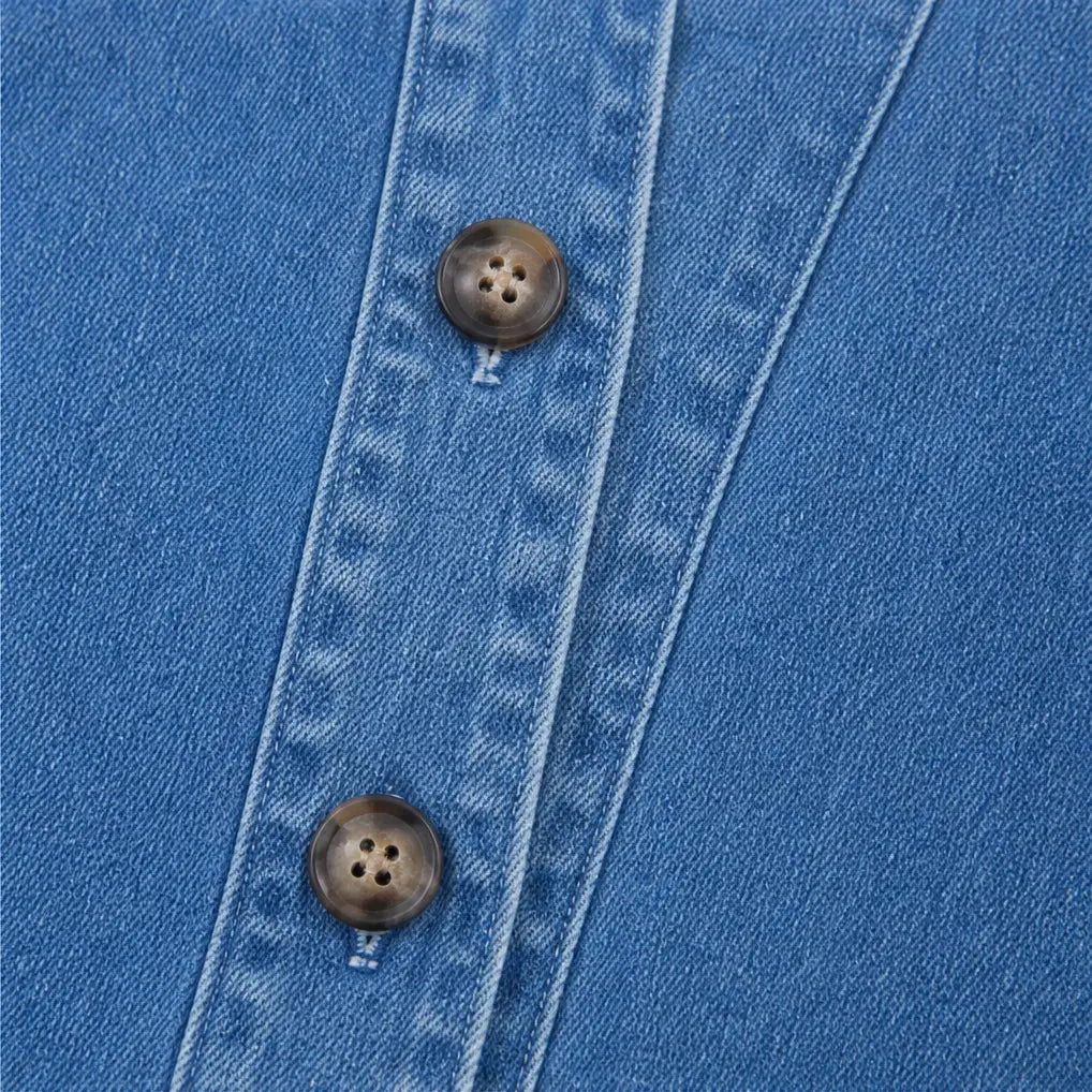 Kragenlose Cardigan in Soft-Denim-Optik mit Knopfleiste