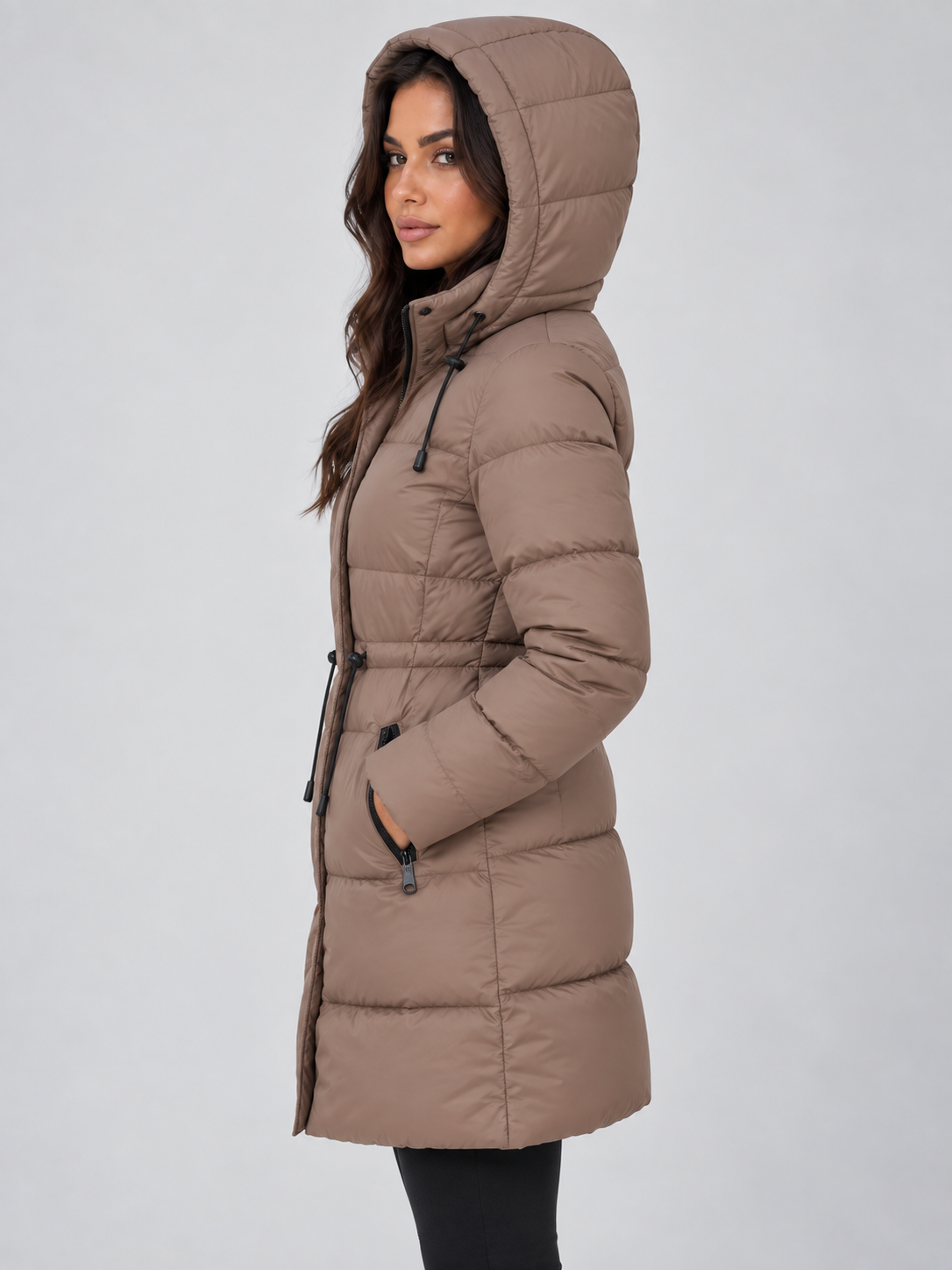 Langer Kapuzen-Puffermantel für Damen