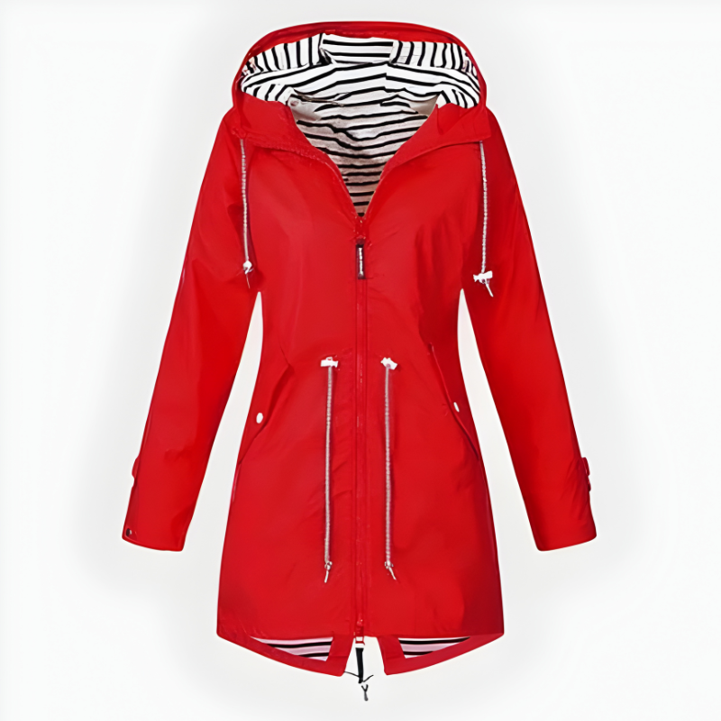 Damen Wasserdichte Lange Regenjacke mit Verstellbarer Kapuze und Atmungsaktivem Stoff