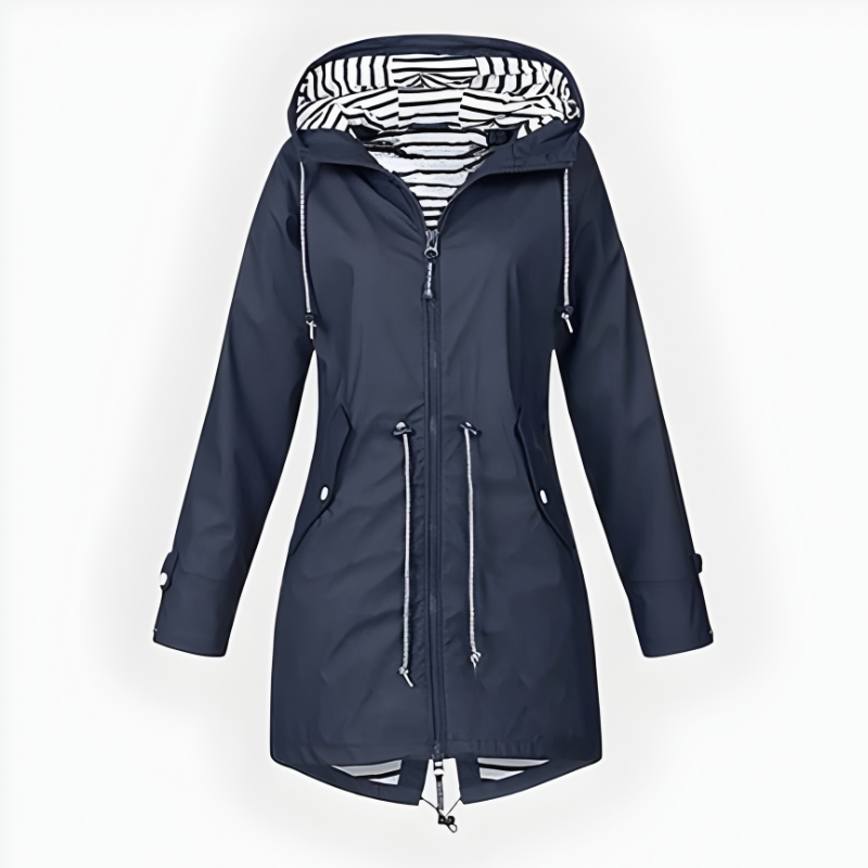 Damen Wasserdichte Lange Regenjacke mit Verstellbarer Kapuze und Atmungsaktivem Stoff