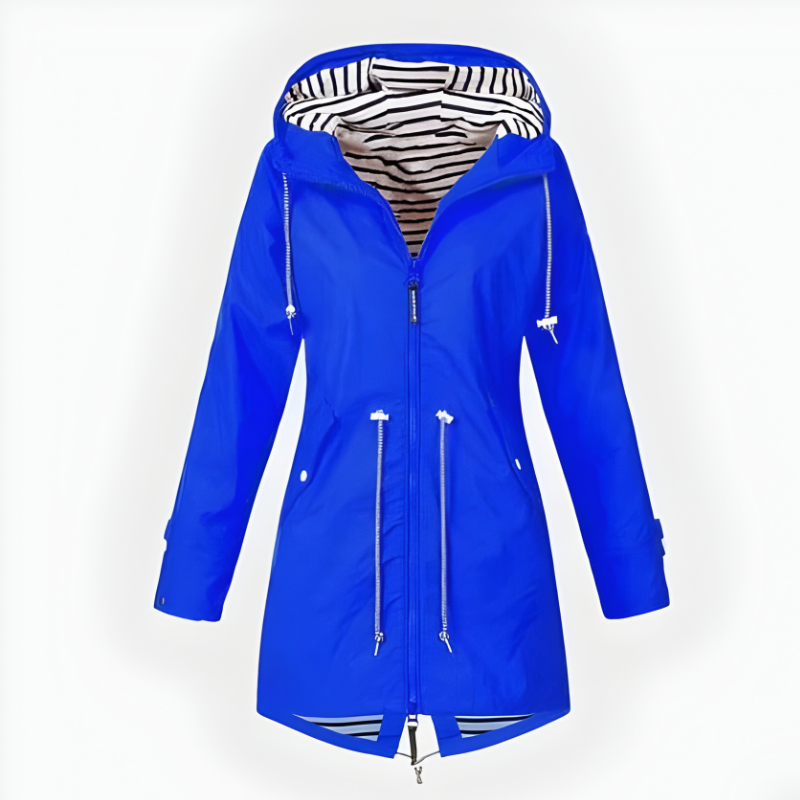 Damen Wasserdichte Lange Regenjacke mit Verstellbarer Kapuze und Atmungsaktivem Stoff