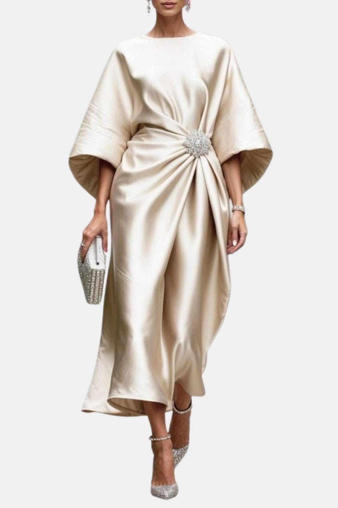 Elegantes Satin-Kleid mit weiten Ärmeln