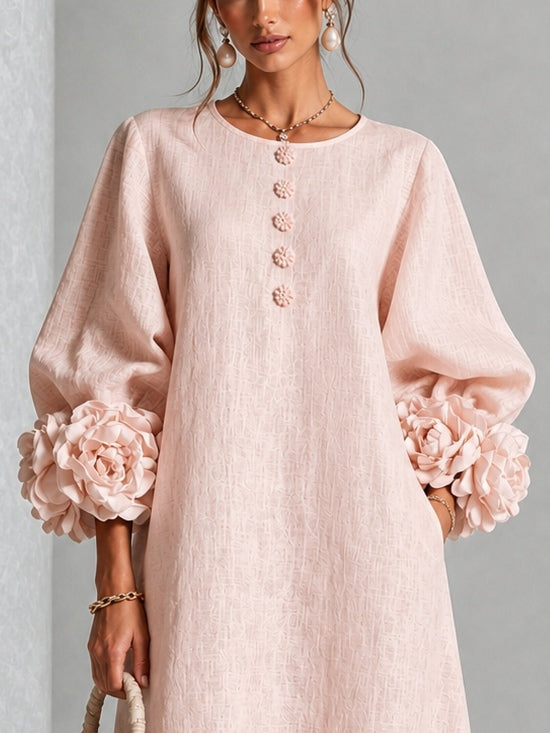 Theodosia Rosetten-Manschetten Knopf Midi-Kleid
