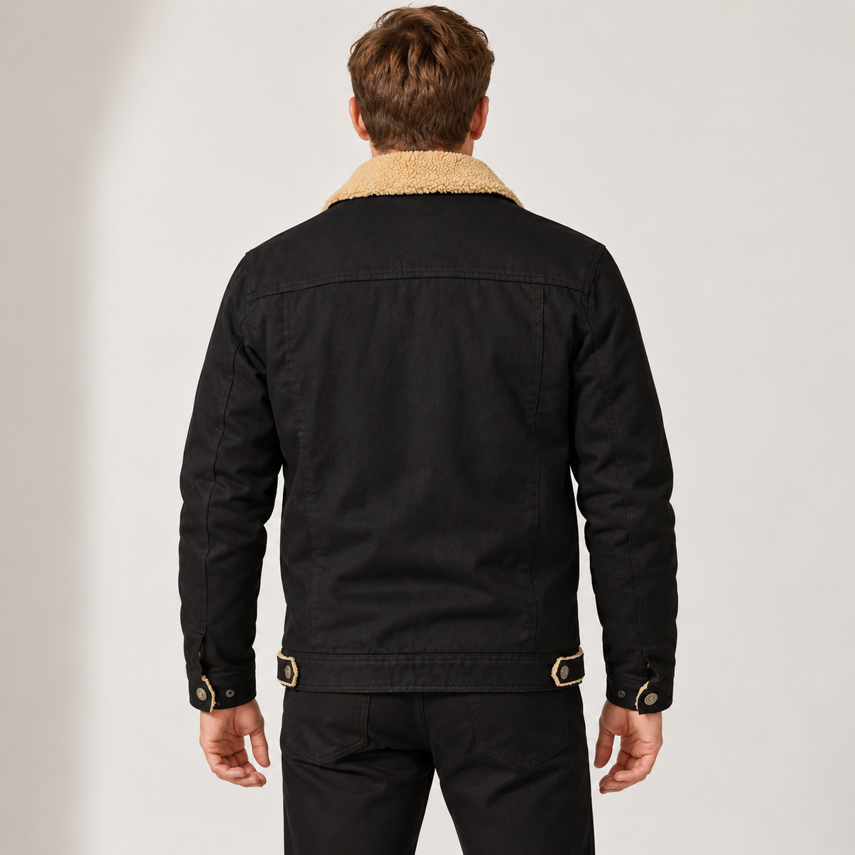 Herren-Truckerjacke mit Sherpa-Futter, Fleece-Kragen und Brusttaschen