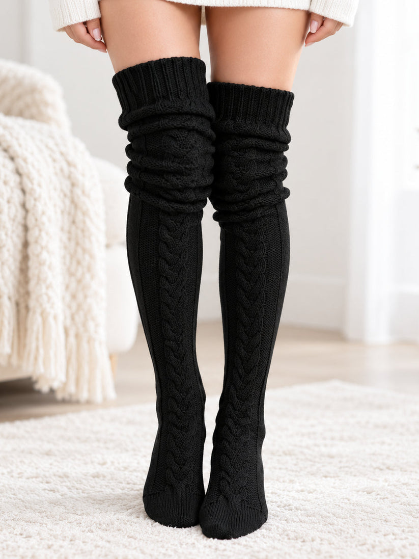 Damen Zopfmuster Kniehohe Socken
