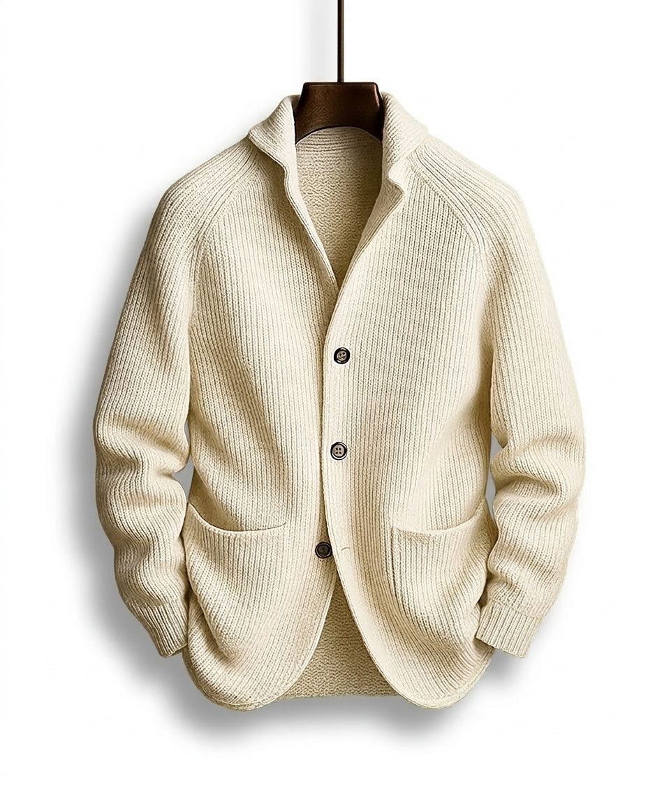 Herren-Strickjacke mit Schalkragen und Knopfleiste