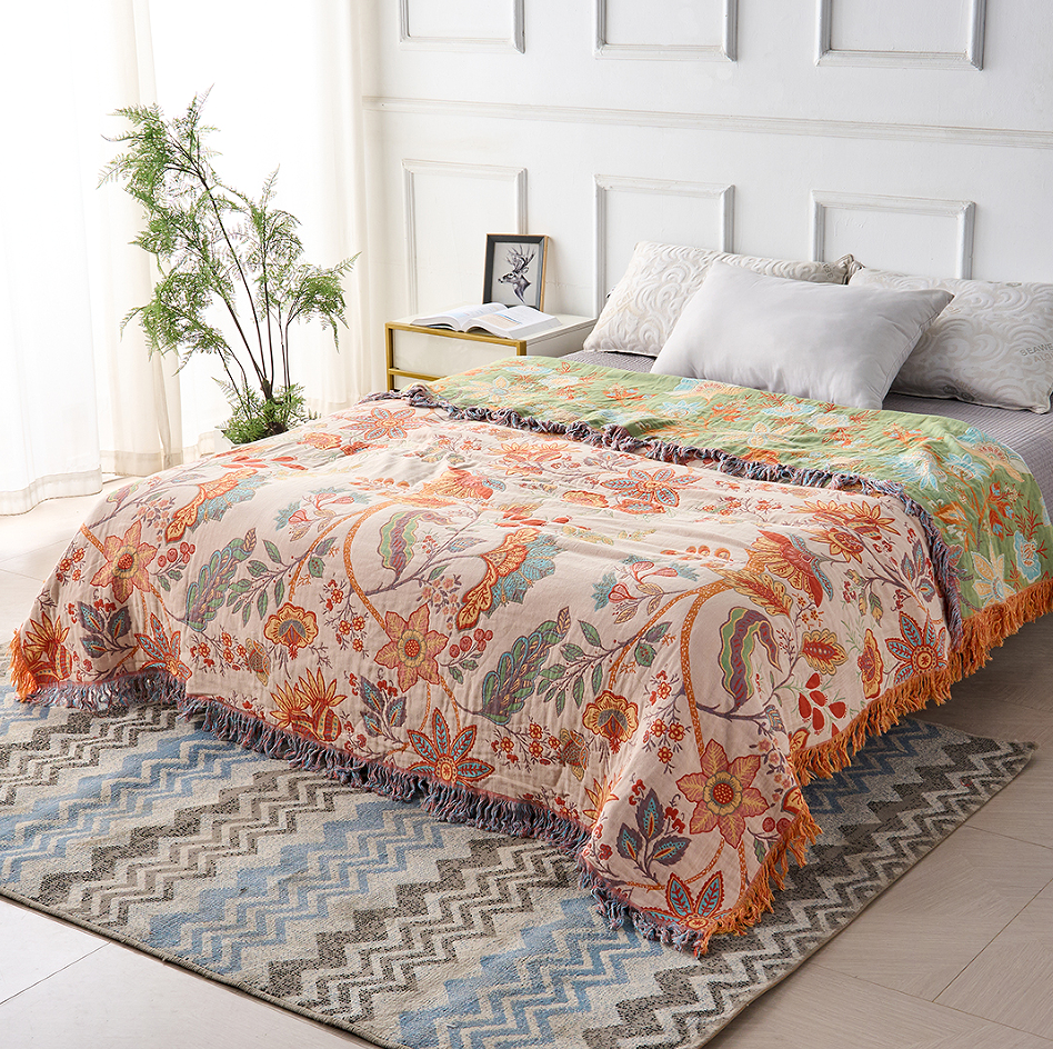 Rustikale florale Boho-Decke | 100% Baumwolle Blumendecke