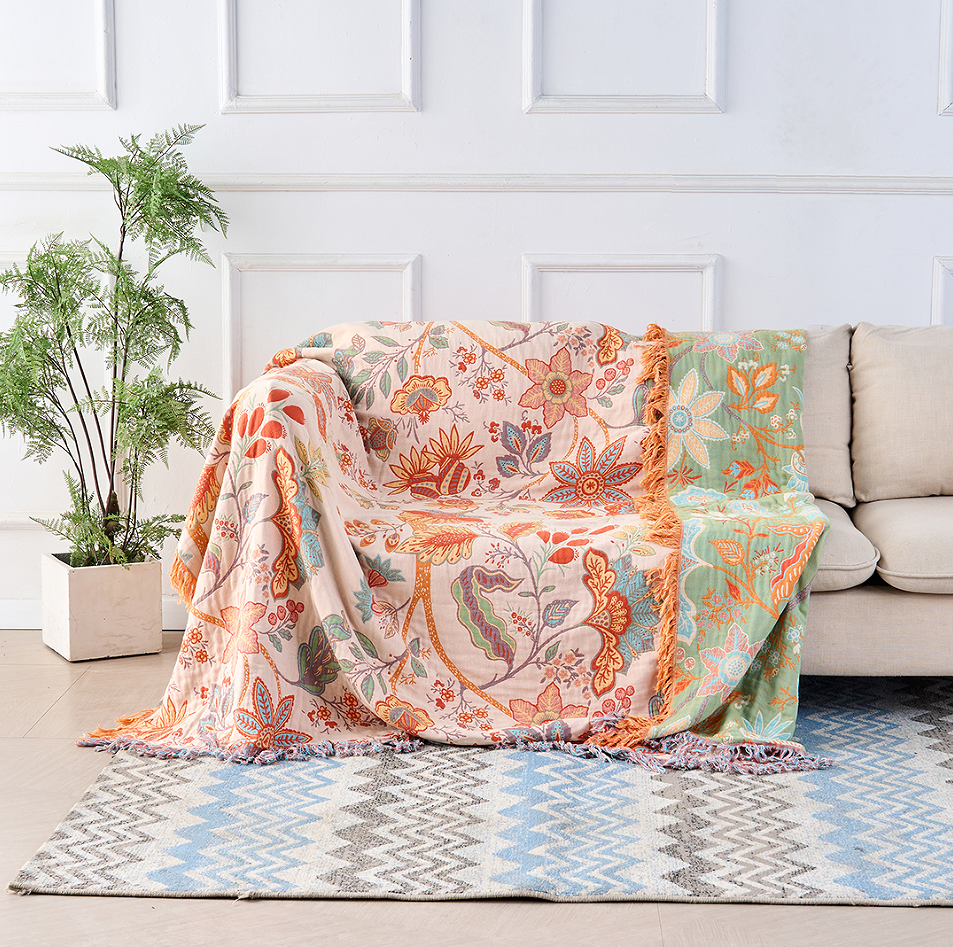 Rustikale florale Boho-Decke | 100% Baumwolle Blumendecke