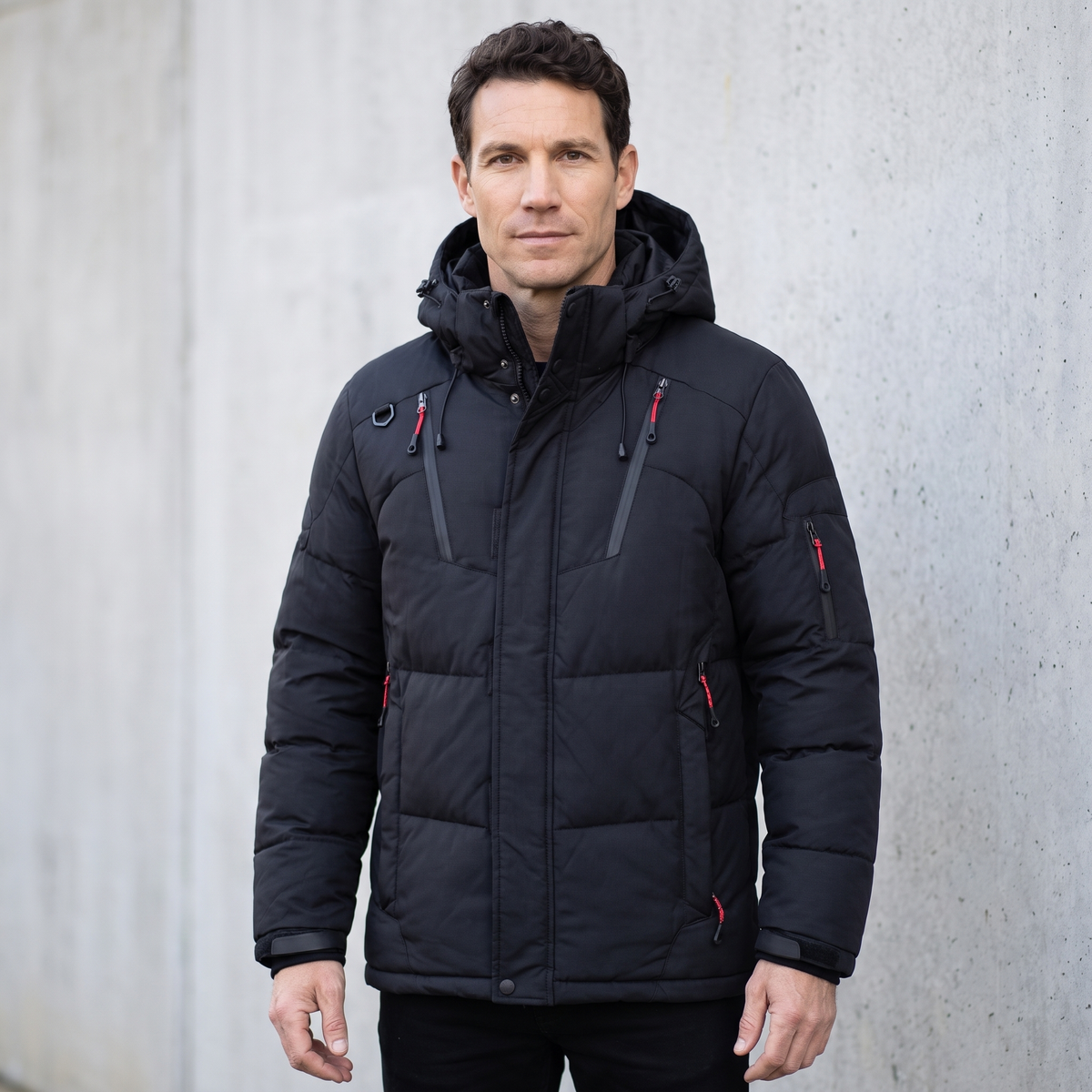 Herren-Pufferjacke - 7-Taschen-Daunenjacke mit Kapuze für den Winter