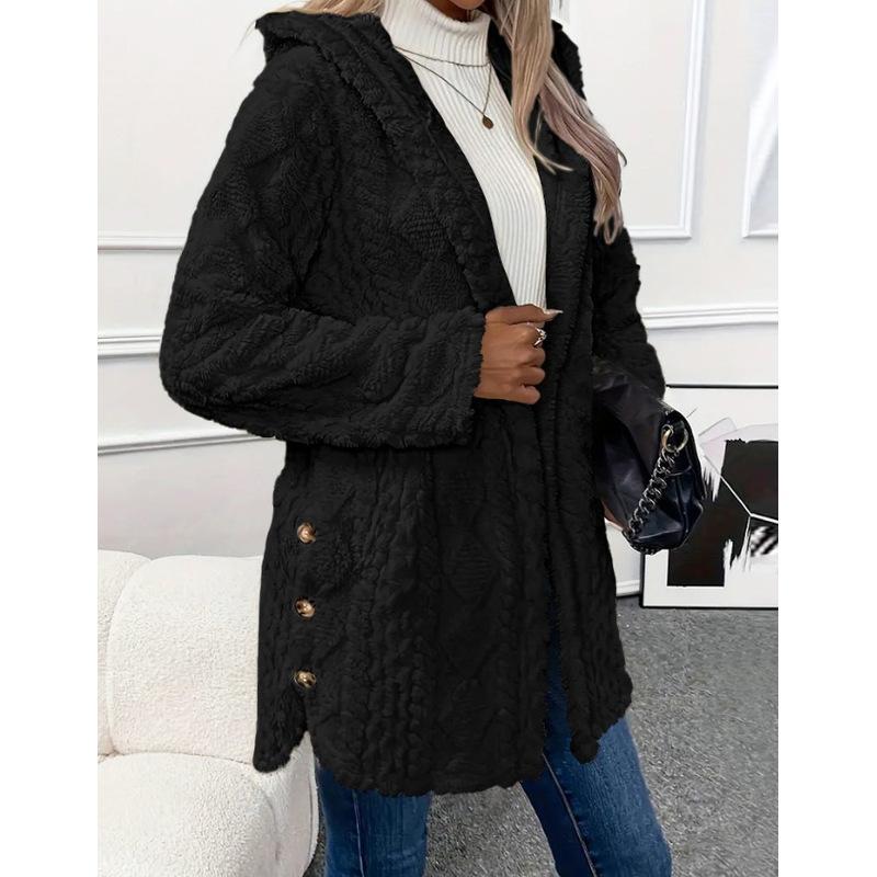 Damen Kapuzen Doppelseitige Fleece Strickjacke Langarm Lässig Warm Oberbekleidung