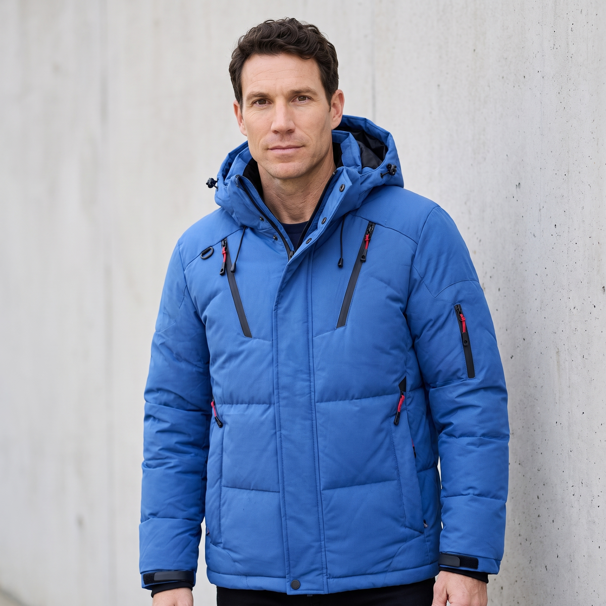 Herren-Pufferjacke - 7-Taschen-Daunenjacke mit Kapuze für den Winter