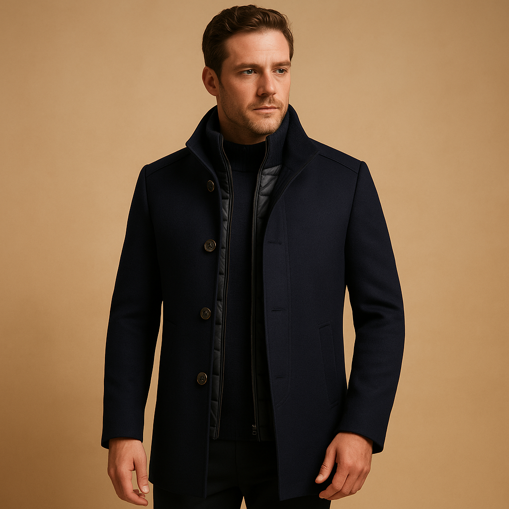 Herren Wollmischungs-Jacke mit Stehkragen – Taillierte Einreihige Elegante Oberbekleidung für Geschäft Büro Alltag Stadt und Herbst Winter