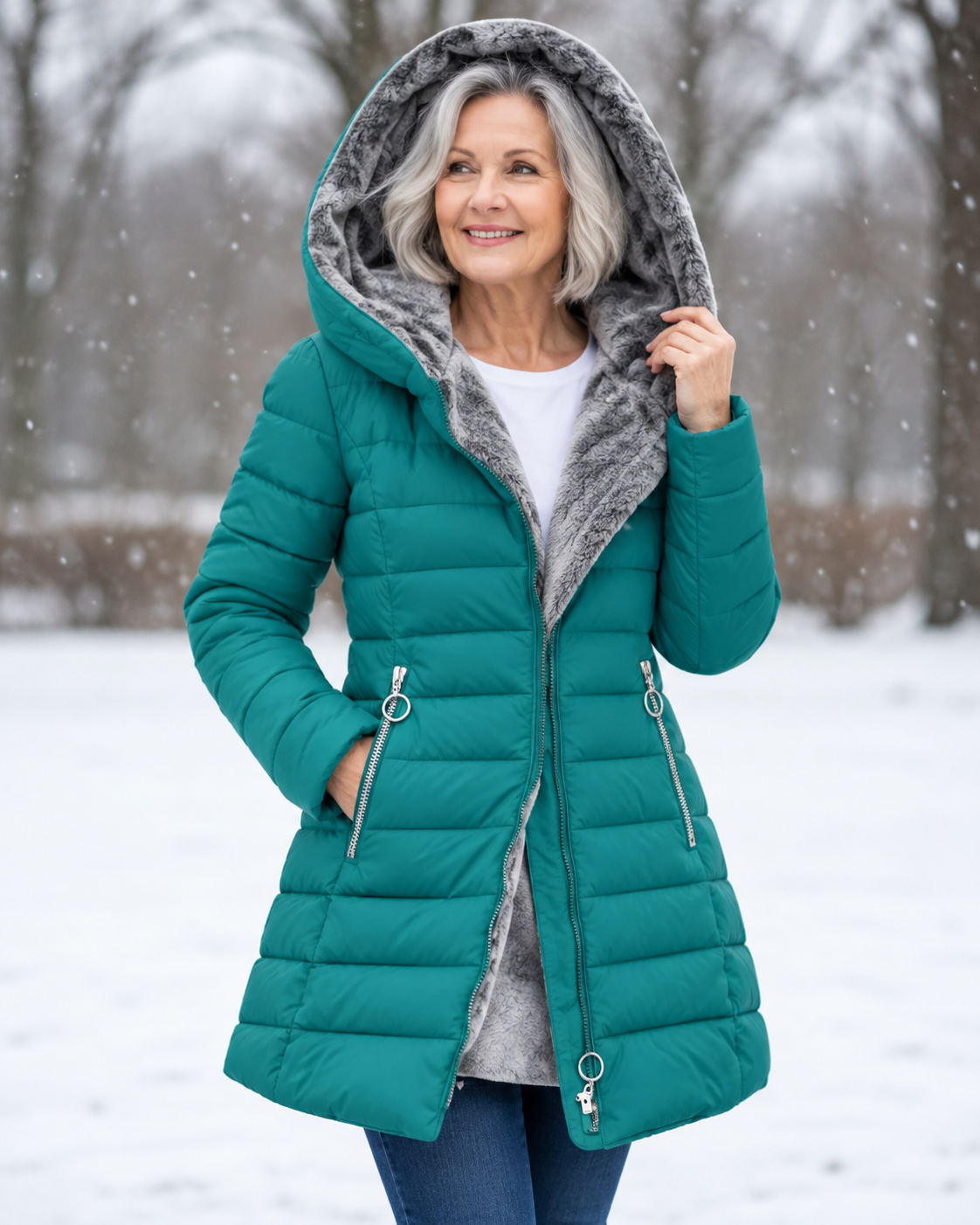 Warme Gewattierte Winterjacke Mit Kapuze