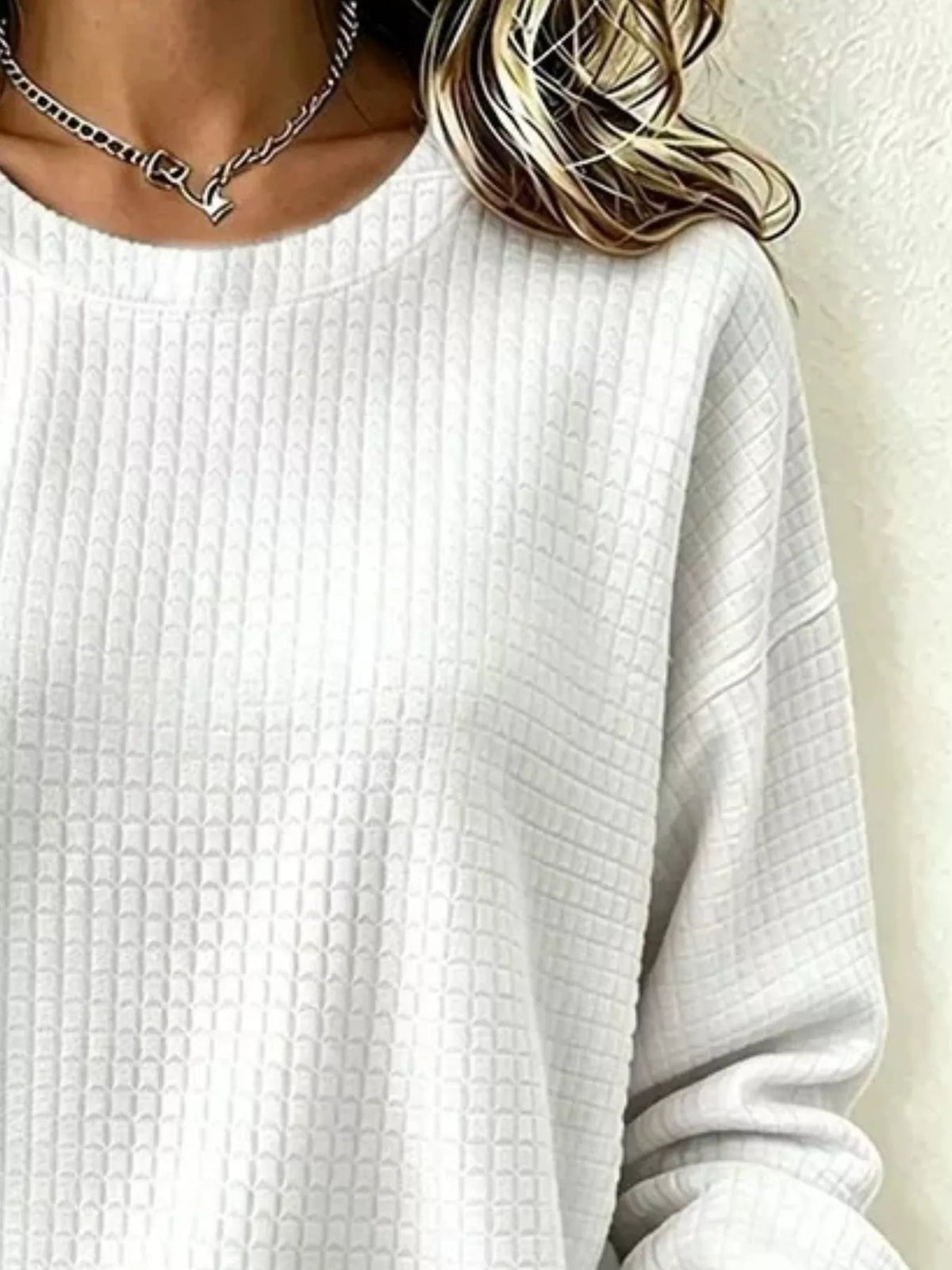 Waffelstrick Langarm Rundhals Sweatshirt in Übergrößen