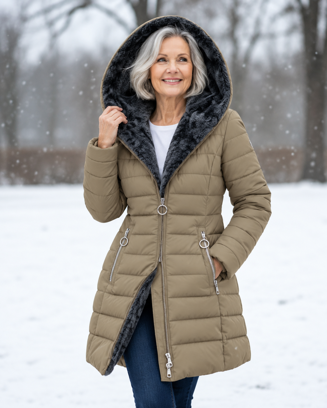Warme Gewattierte Winterjacke Mit Kapuze