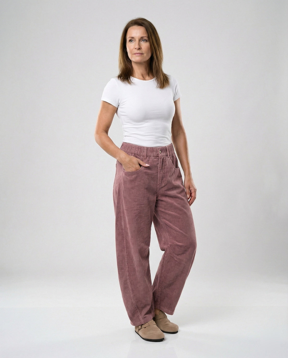 Damen Cordhose weit High Waist