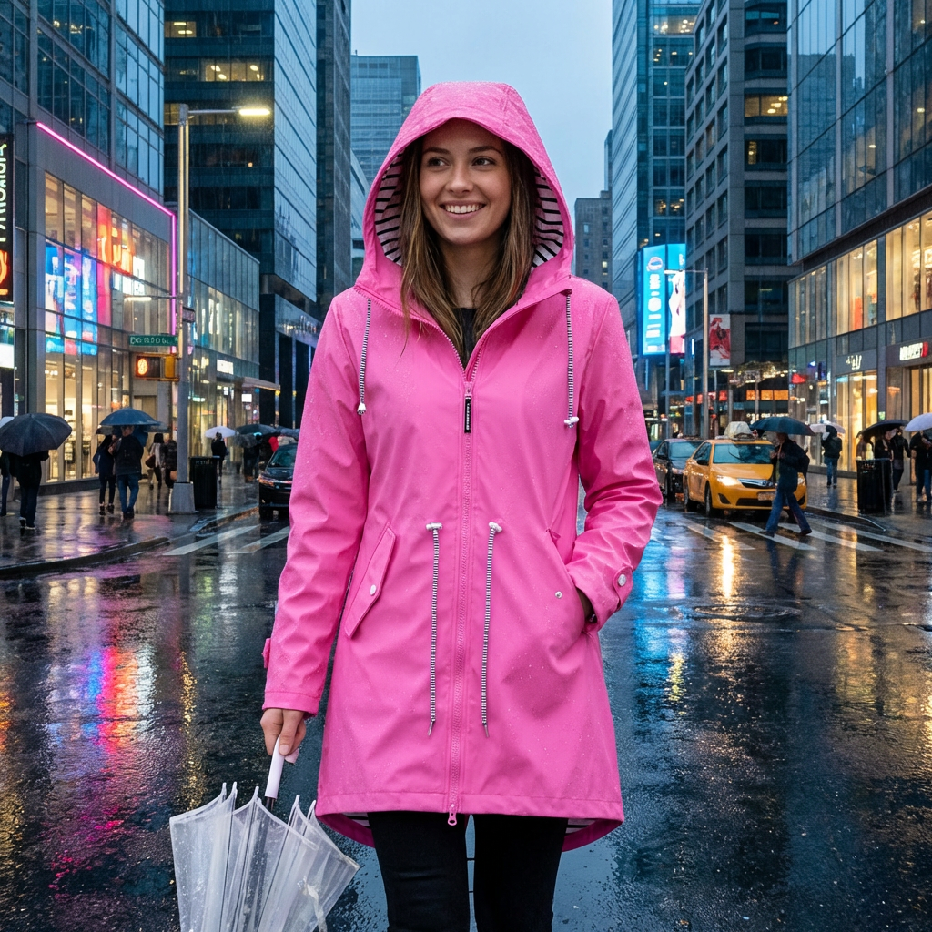 Damen Wasserdichte Lange Regenjacke mit Verstellbarer Kapuze und Atmungsaktivem Stoff