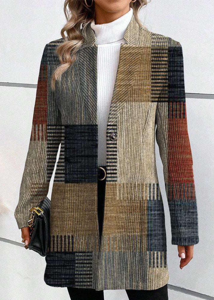 Langer Patchwork-Blazer mit Karomuster für Damen