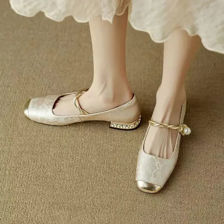 Vintage Geflochtene Perlenriemen Schuhe