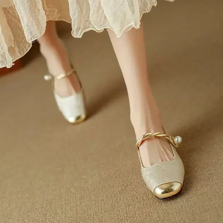 Vintage Geflochtene Perlenriemen Schuhe