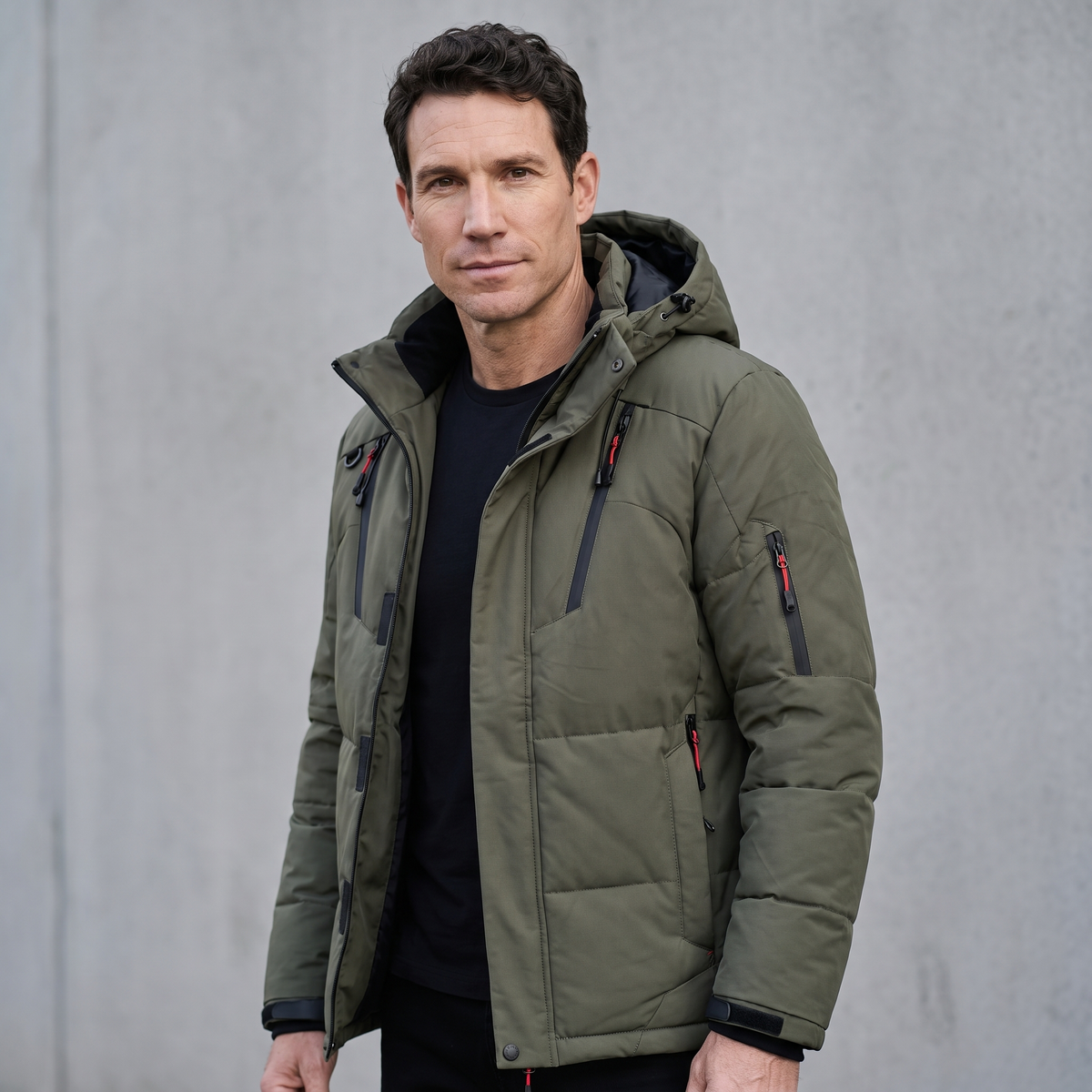 Herren-Pufferjacke - 7-Taschen-Daunenjacke mit Kapuze für den Winter