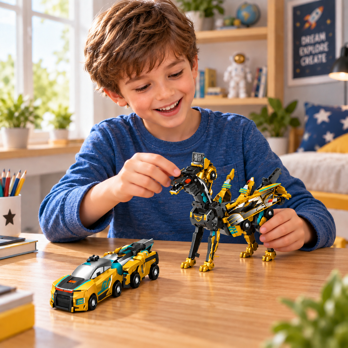 2-in-1 magnetisches verwandelndes Auto & Dinosaurier-Spielzeug mit automatischer Kollisionsaktion