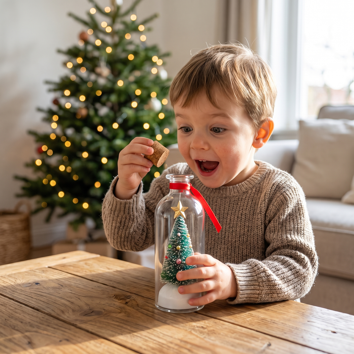 Aufnehmbare Weihnachtsbotschaft Glasflasche mit Minibaum