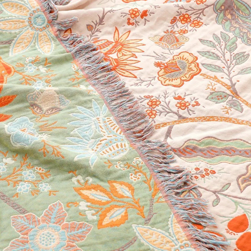 Rustikale florale Boho-Decke | 100% Baumwolle Blumendecke