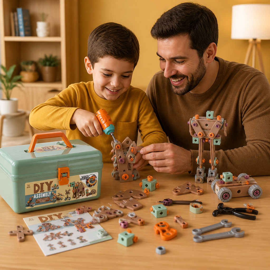 Werkzeugset für Kinder 144-teilig mit Bohrer und Werkzeugkoffer – STEM Montessori Konstruktionsset