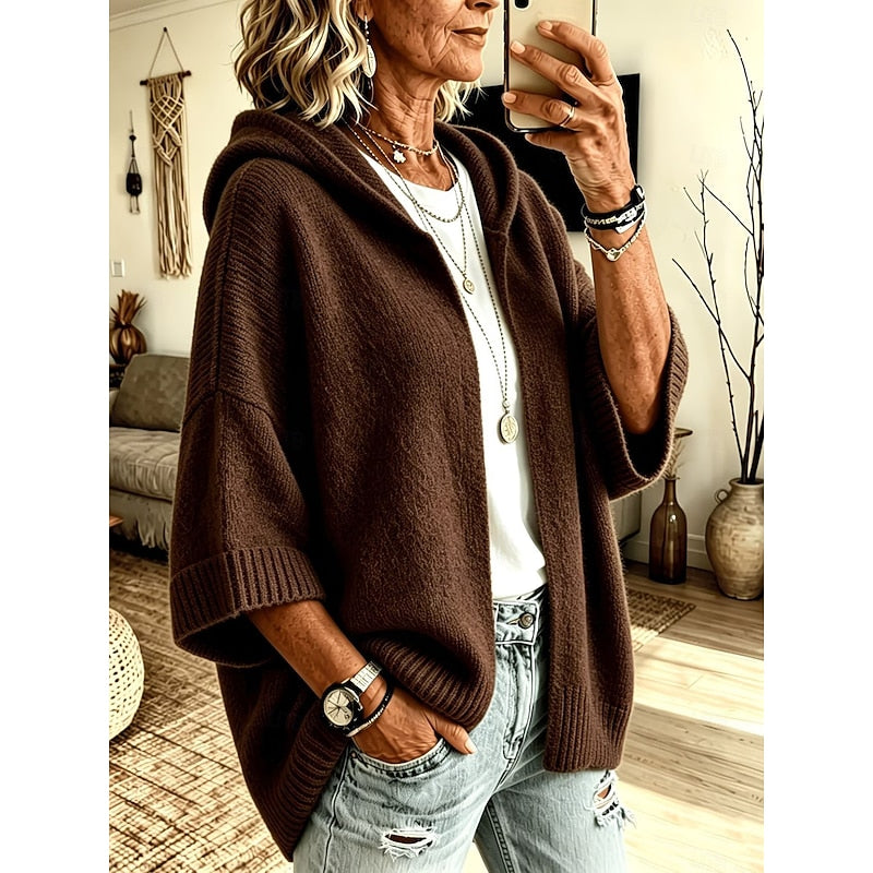 Harriet Gemütliche Kapuzen-Strickjacke mit offenem Schnitt