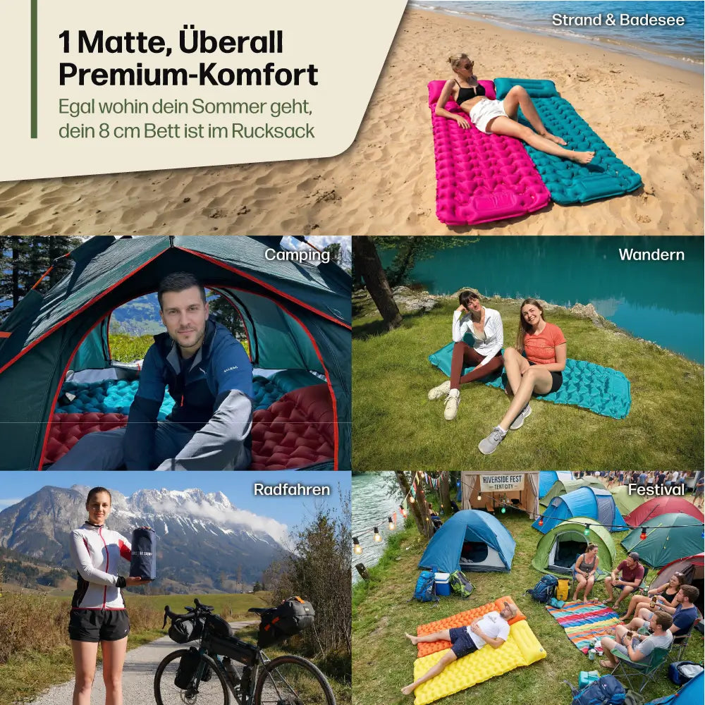 Isomatte mit integrierter Luftpumpe, ultrakompakt und wasserdicht