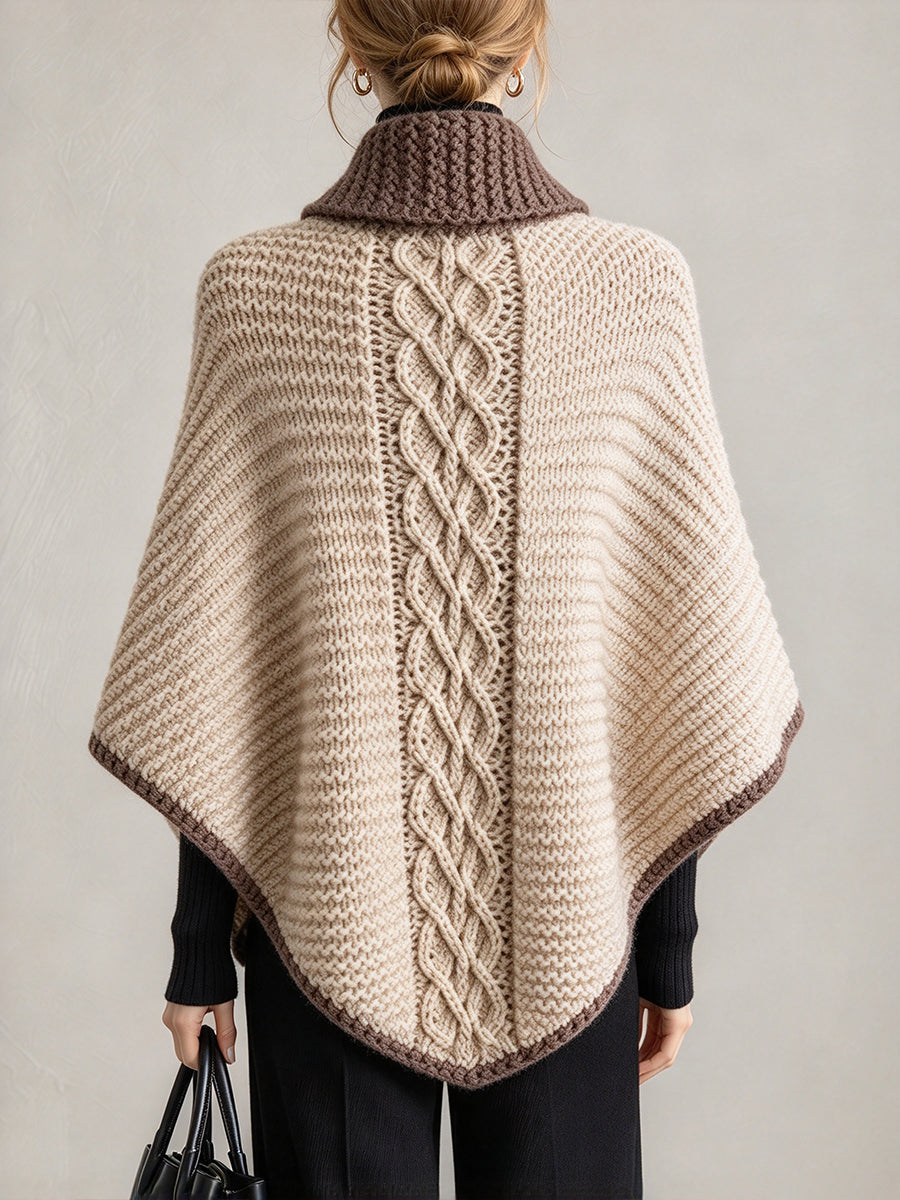 Eleganter Farbblock-Cape mit grober Strickung im Vintage-Stil