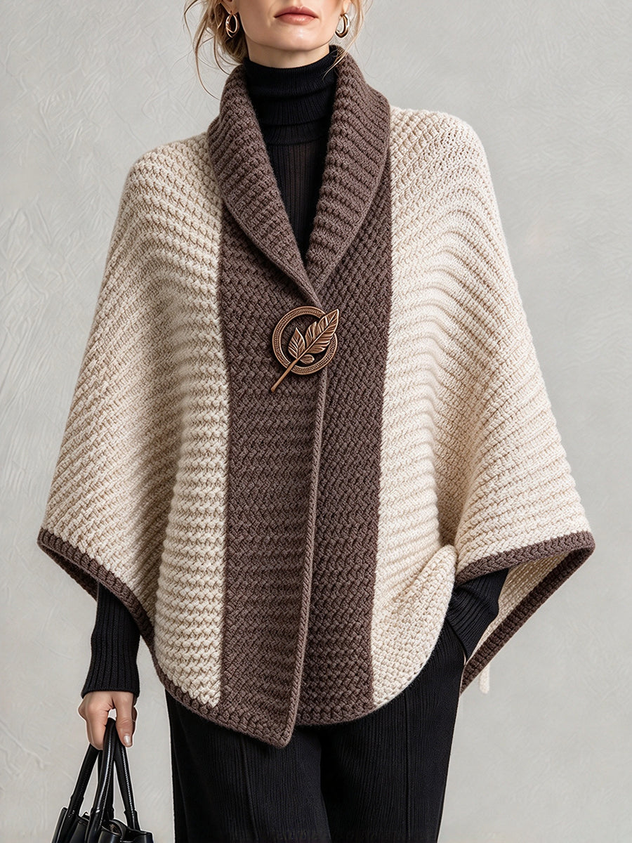 Eleganter Farbblock-Cape mit grober Strickung im Vintage-Stil
