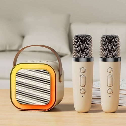 Mini Karaoke-Gerät für Kinder mit 2 kabellosen Mikrofonen – klarer Klang, Bluetooth & 5 Stimmveränderungen