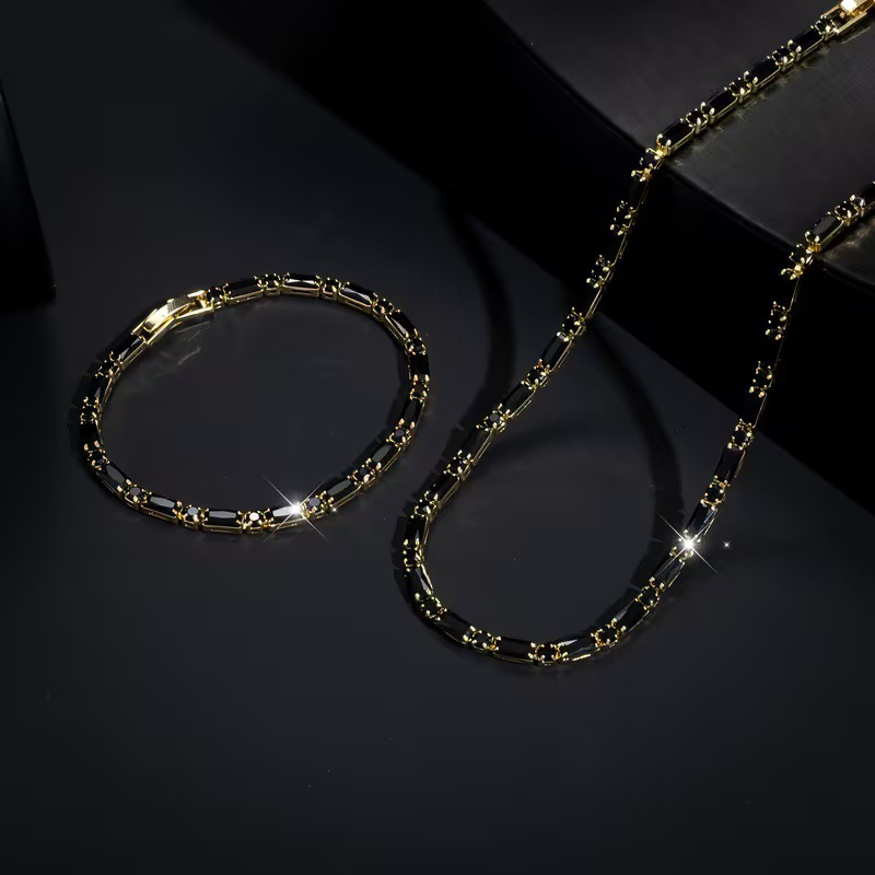 Funkelndes Schmuckset für Herren – Statement Cubic Zirkon Halskette & Armband Set – Raffinierter Street Luxe Stil
