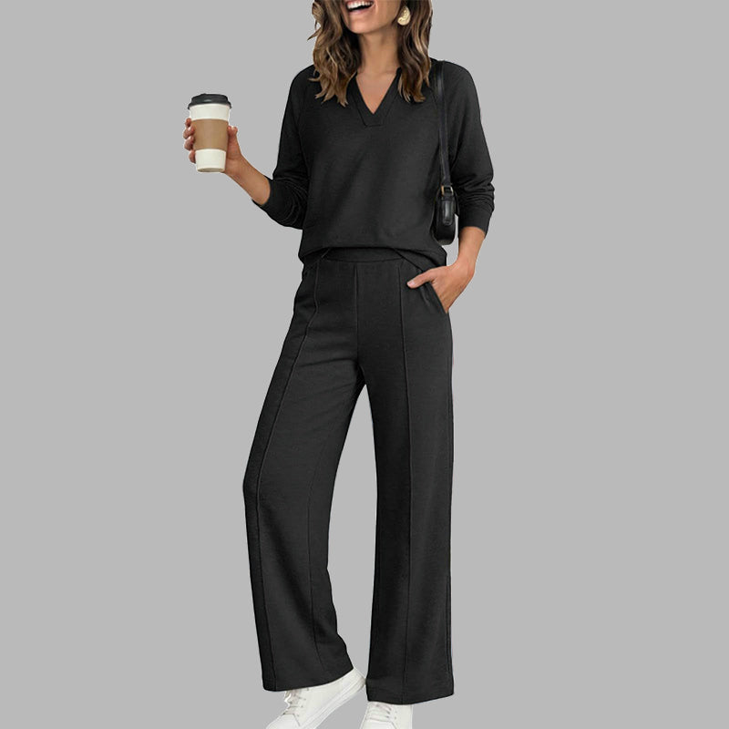 Damen Legeres V-Ausschnitt Top & Weite Hose